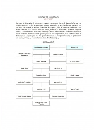 Genealogia de Domingos Rodrigues e Maria Luis (09.02.1687)